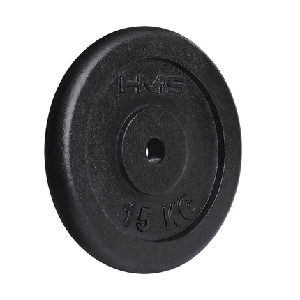 15 kg juodas svorio diskas jėgos treniruotėms