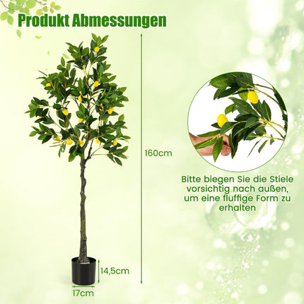 160 cm dirbtinė citrinmedis su vazonu ir 27 citrinomis, laimas, dirbtinis augalas, citrusinis augalas