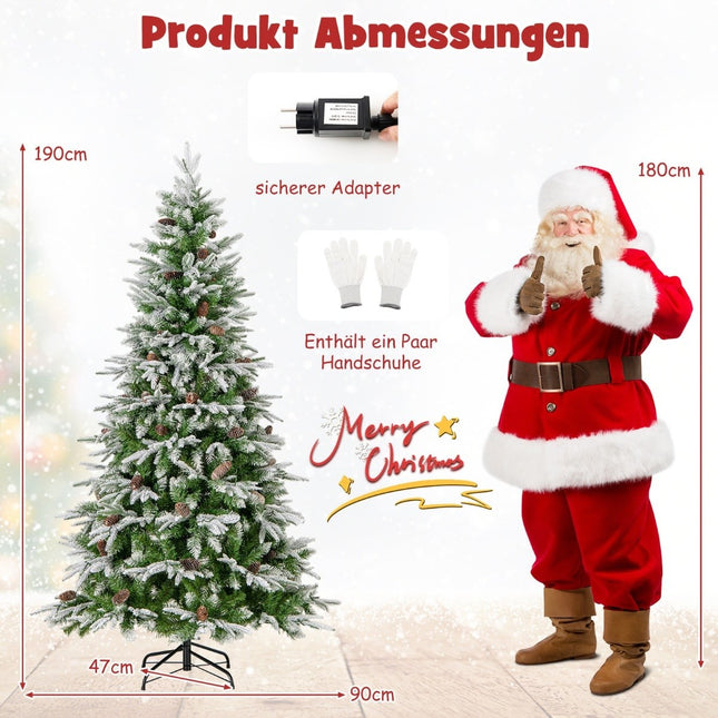 190 cm iš anksto apšviesta snieguota Kalėdų eglutė su LED lemputėmis