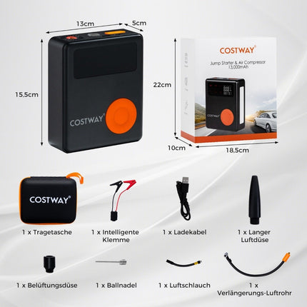 2000A 12V automobilio akumuliatoriaus užvedimo įrenginys su 150PSI skaitmeniniu padangų pripūtimo įrenginiu, oro kompresoriumi ir LED ekranu, 13000mAh išorine baterija