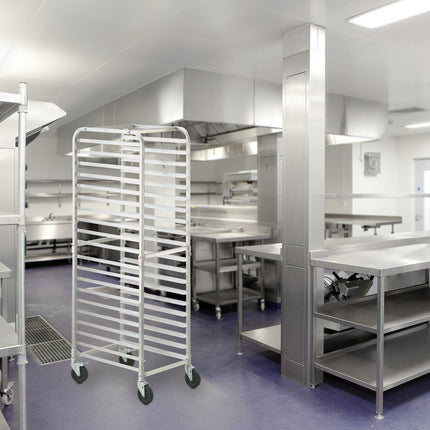 20-Tier Bun Pan Rack, Aluminum, Brake Casters, Half Full Sheet
