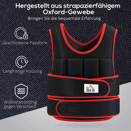 20 kg treniruočių liemenė su reguliuojamu svorio dirželiu, jėgos lavinimo fitneso Oksfordo metalas, smėlio spalvos, juoda + raudona, 60 x 50 cm