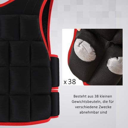 20 kg treniruočių liemenė su reguliuojamu svorio dirželiu, jėgos lavinimo fitneso Oksfordo metalas, smėlio spalvos, juoda + raudona, 60 x 50 cm