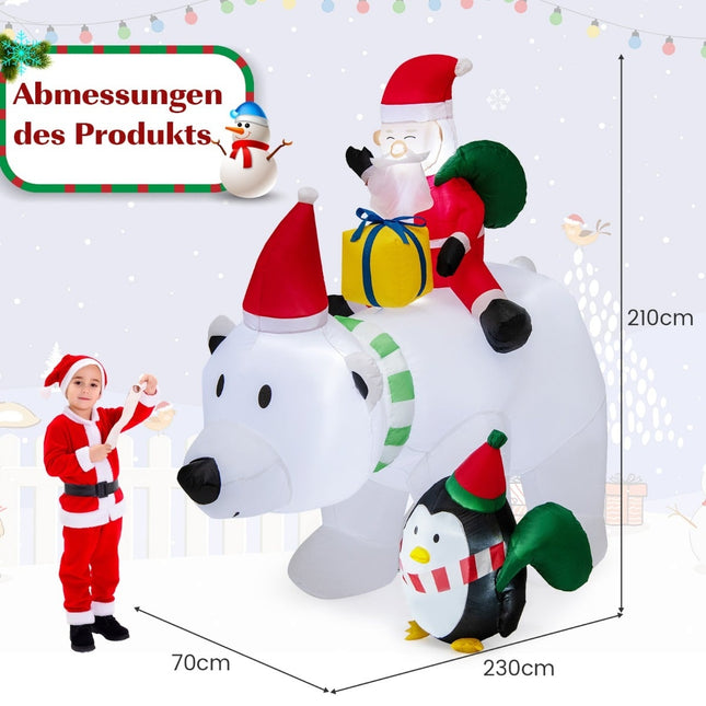 210 cm pripučiamas baltasis lokys su Kalėdų Seneliu, pingvinu ir šviesos diodais