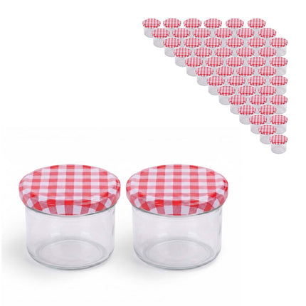 220 ml uogienės stiklainiai, hermetiški atsukami dangteliai, raudonai balti