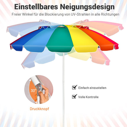 243cm Beach Parasol Outdoor Parasol Beach Umbrella Aluminum Tiltable Patio Umbrella - Colorful