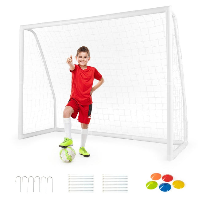 245 x 180 cm futbolo vartai su didelio stiprumo tinklu ir 6 žemės smaigais, atsparūs oro sąlygoms, futbolo treniruotėms