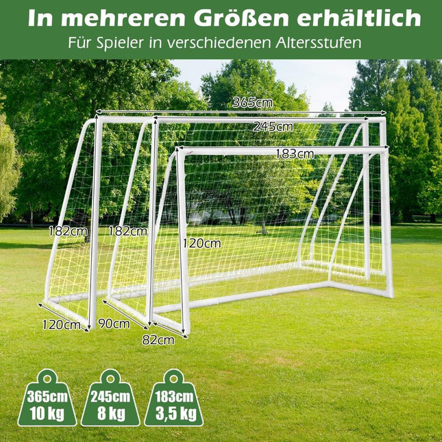 245 x 180 cm futbolo vartai su didelio stiprumo tinklu ir 6 žemės smaigais, atsparūs oro sąlygoms, futbolo treniruotėms