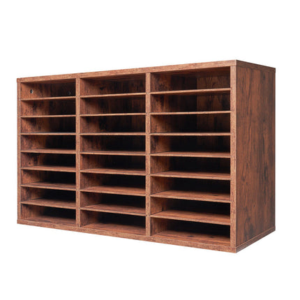 24-Compartment Literature Organizer, Removable Shelves – Dark Brown