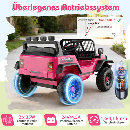 24 V elektrinis vaikiškas automobilis su nuotolinio valdymo pultu, muzika, LED lemputėmis