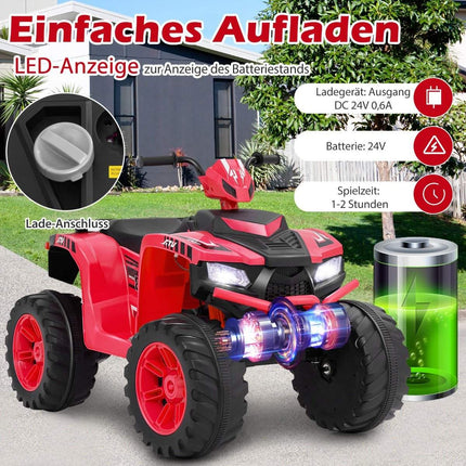 24 V elektrinis vaikiškas keturratis su belaidžiu ryšiu, raudonas