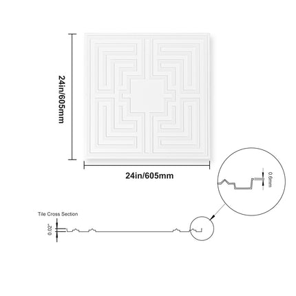 24x24 Drop Ceiling Tiles, PVC, White Echo, 12 Pack