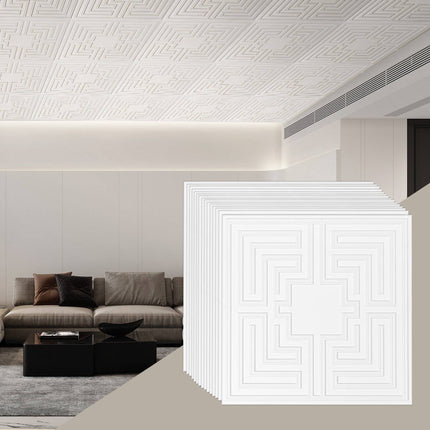 24x24 Drop Ceiling Tiles, PVC, White Echo, 12 Pack