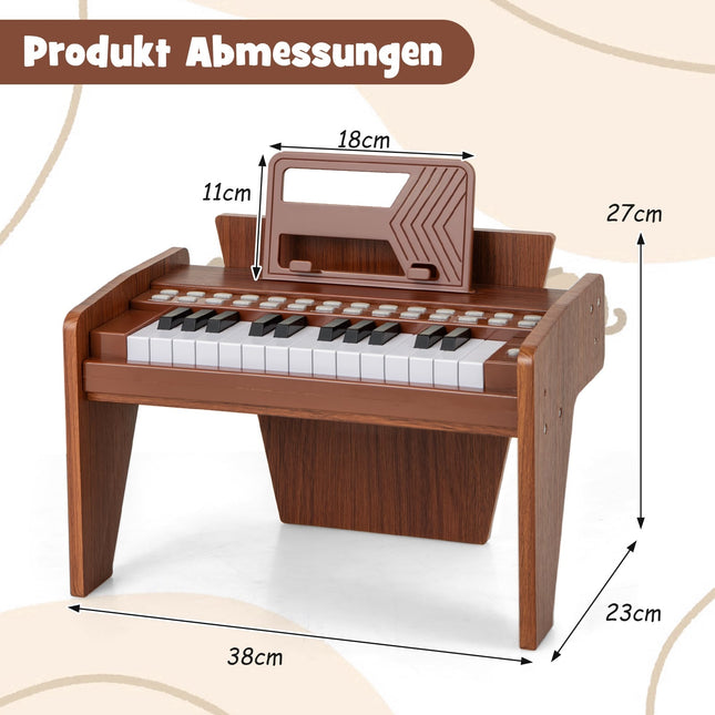25 klavišų vaikiškas skaitmeninis pianinas - reguliuojamo greičio, rudas