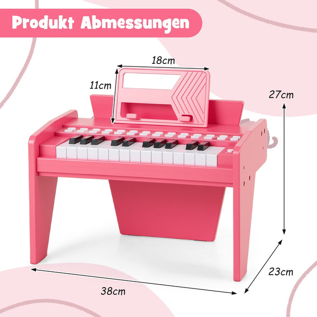 25 klavišų vaikiškas skaitmeninis pianinas - reguliuojamo greičio, rožinis