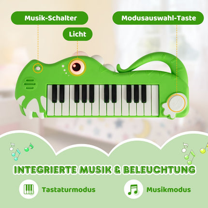25 klavišų vaikiškas skaitmeninis pianinas su muzika ir apšvietimu, žalias