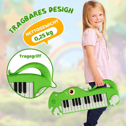 25 klavišų vaikiškas skaitmeninis pianinas su muzika ir apšvietimu, žalias