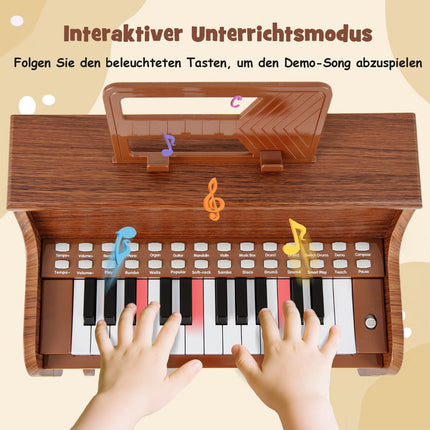 25 klavišų vaikiškas skaitmeninis pianinas su kėdute, rudas