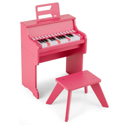 25 klavišų vaikiškas skaitmeninis pianinas su kėdute, rožinis