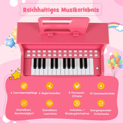 25 klavišų vaikiškas skaitmeninis pianinas su kėdute, rožinis