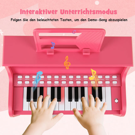 25 klavišų vaikiškas skaitmeninis pianinas su kėdute, rožinis