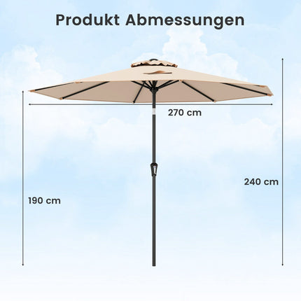 270 cm rudas terasos skėtis su alkūniniu ir pakreipimo mechanizmu