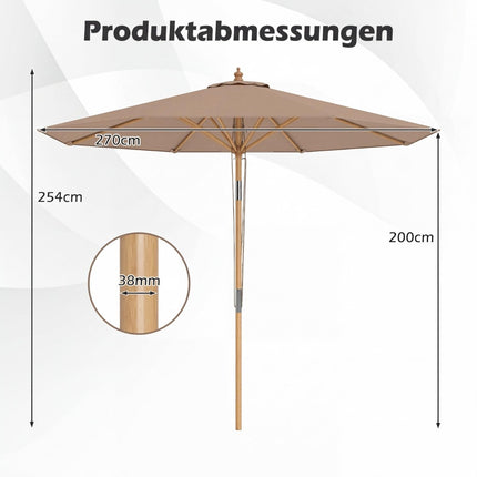 270 cm terasos skėtis, bambukinis, reguliuojamo pasvirimo, chaki spalvos