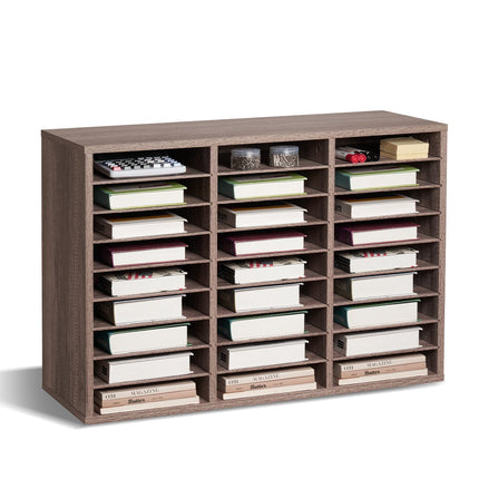 27-Compartment Literature Organizer, Removable Shelves, Black-Grey