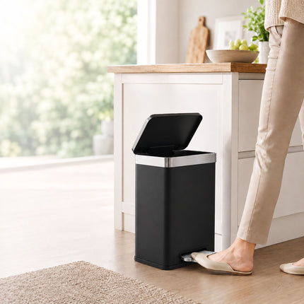 2-Compartment Pedal Bin 2 x 30 l with Soft-Close Lid, Black, 15 Bin Liners
