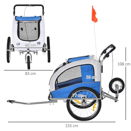 2 viename Šuns Priekaba Jogger Dviračio Priekaba Šuniui Dviračio Priekaba Mėlyna + Pilka 155 X 83 X 108 Cm