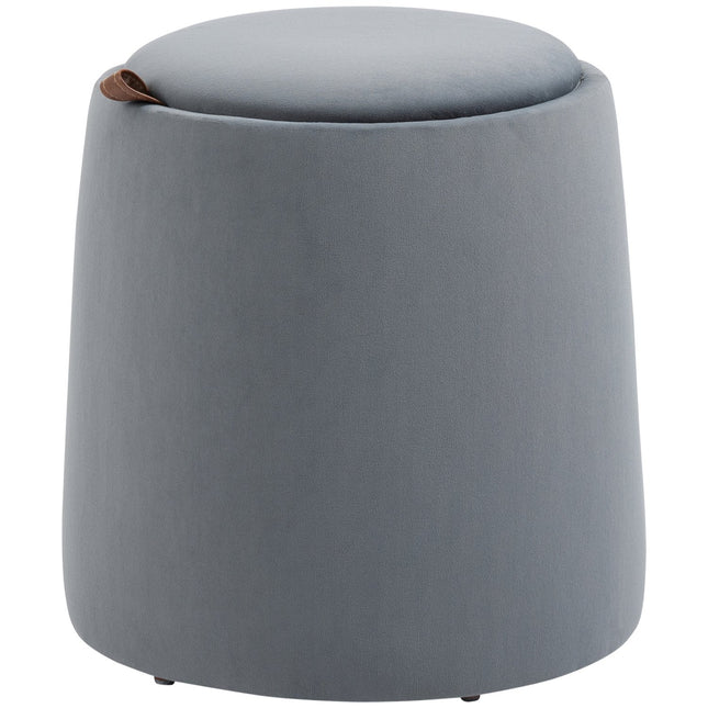 Round ottoman stool in velvet look with storage, gray