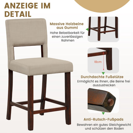 Dviejų dalių baro kėdžių komplektas, tuščiaviduris atlošas, guminės medienos kojelės