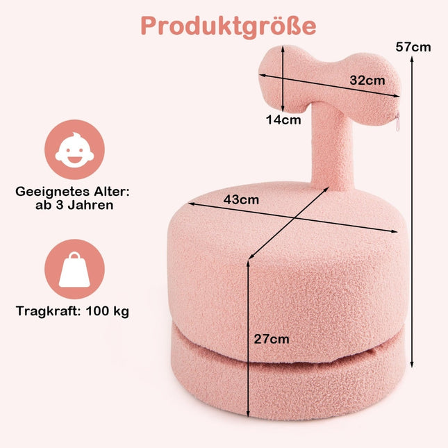 Dviejų dalių vaikiškos besisukančios kėdės, rožinės, su išlenktu atlošu ir putplasčio sėdyne