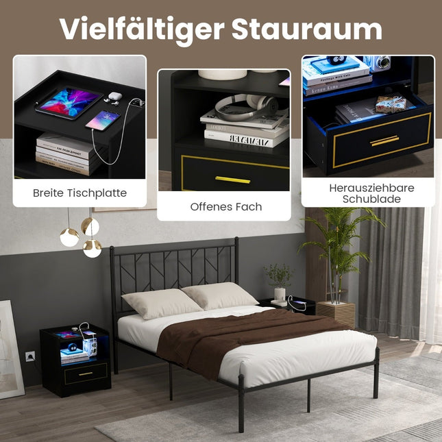 Dviejų dalių LED naktinių staliukų komplektas su USB ir C tipo įkrovimu
