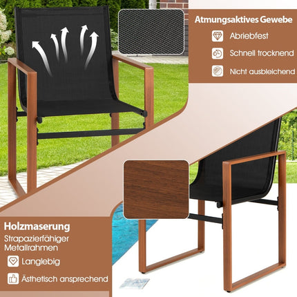 Dviejų dalių terasos kėdžių komplektas, kvėpuojantis audinys, juodas
