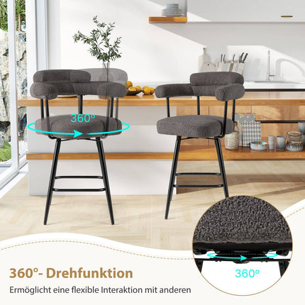 2 dalių besisukančių baro kėdžių komplektas, paminkštintas, 360° sukimasis, pilkas