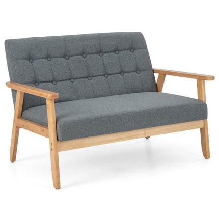 Dvivietė lininė sofa su dviviete sėdyne, dygsniuota, kaučiukmedžio rėmas