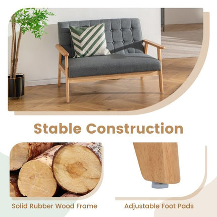 Dvivietė lininė sofa su dviviete sėdyne, dygsniuota, kaučiukmedžio rėmas