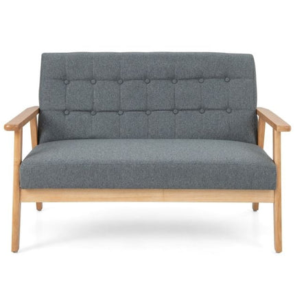 Dvivietė lininė sofa su dviviete sėdyne, dygsniuota, kaučiukmedžio rėmas