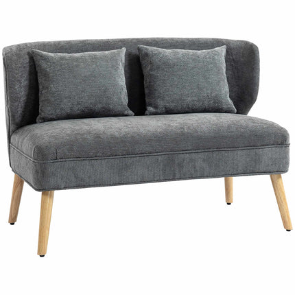 Dvivietė šenilinė sofa su atlošu ir kaučiukmedžio kojelėmis, pilka