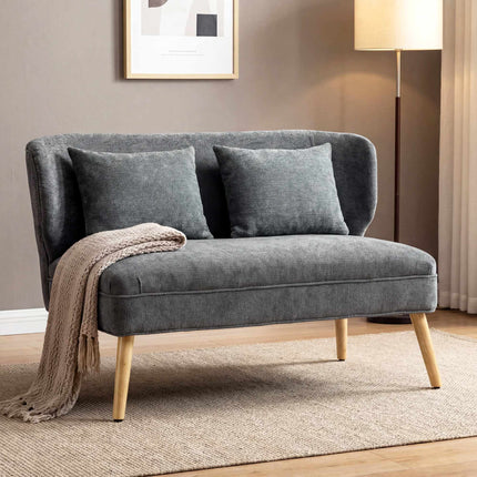 Dvivietė šenilinė sofa su atlošu ir kaučiukmedžio kojelėmis, pilka