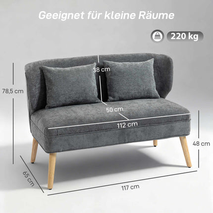 Dvivietė šenilinė sofa su atlošu ir kaučiukmedžio kojelėmis, pilka