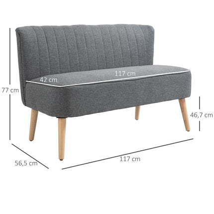 Dvivietė Audinio Sofa, Apmušta Sofa, Sėdima Sofa, Medžio Putplastis, Šviesiai Pilka, 117 X 56,5 X 77 Cm