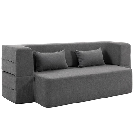 Dvivietė sofa-lova su putplasčio užpildu, plačiais porankiais, 360 kg keliamoji galia, pilka