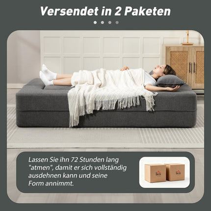 Dvivietė sofa-lova su putplasčio užpildu, plačiais porankiais, 360 kg keliamoji galia, pilka