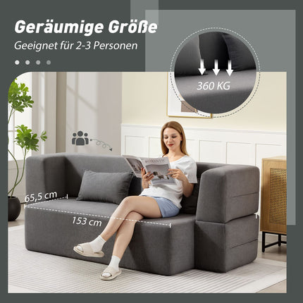 Dvivietė sofa-lova su putplasčio užpildu, plačiais porankiais, 360 kg keliamoji galia, pilka