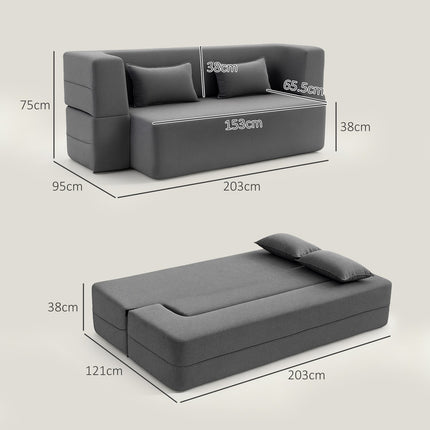 Dvivietė sofa-lova su putplasčio užpildu, plačiais porankiais, 360 kg keliamoji galia, pilka