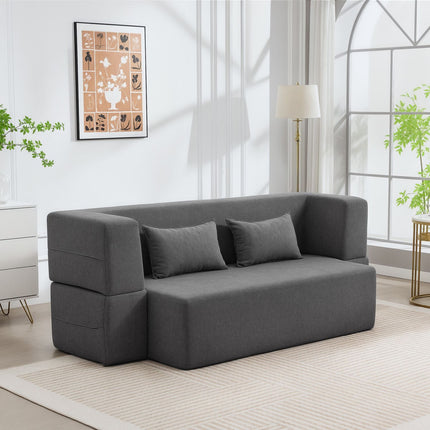 Dvivietė sofa-lova su putplasčio užpildu, plačiais porankiais, 360 kg keliamoji galia, pilka