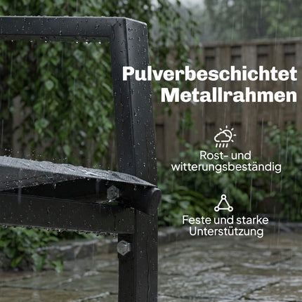 Dvivietis sodo suoliukas su stalu, metalinis rėmas, pilkas