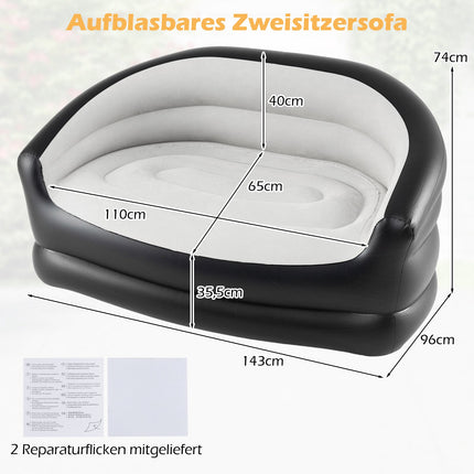 Dvivietė pripučiama sofa su pūkuotais paviršiais ir porankiais